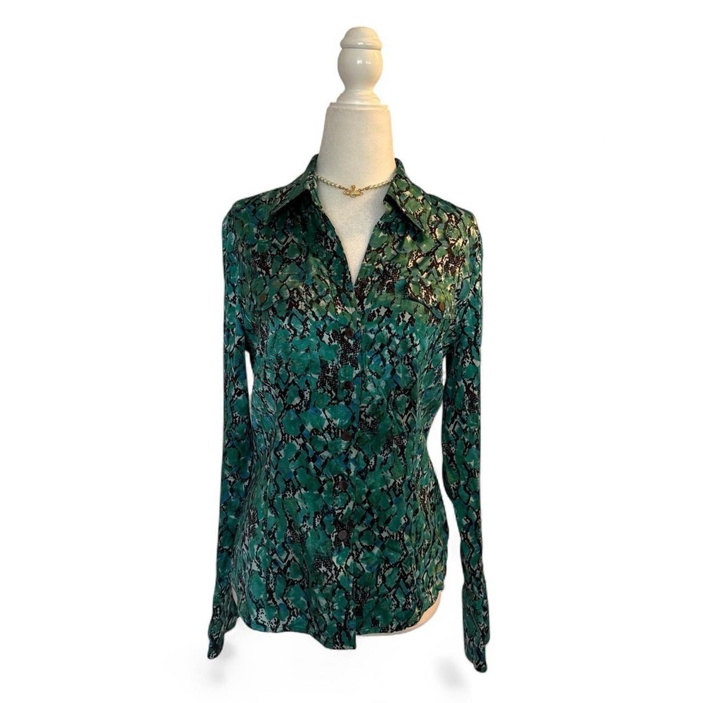 Cache Women’s Silk Whimsical Blouse Vintage Animal Print Size Small
